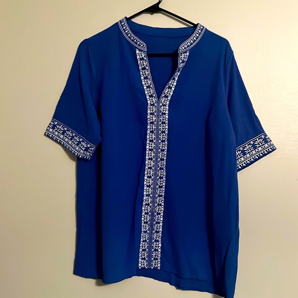 Chase Secret Womens Casual V Neck Shirt Boho Embroidered Print Short/Long Sleeve - Picture 1 of 2